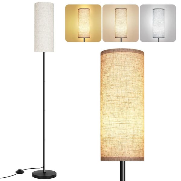 61.5 in. Black Minimalist Standard Floor Lamp, Modern Standing Lamps w/ Foot Switch, Beige Lampshade(Bulb Not Included)