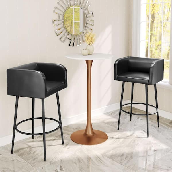 ZUO Auray 23.8 in. Round White MDF Wood Top with Steel Frame Pedestal Base Dining Table (Seats 2)