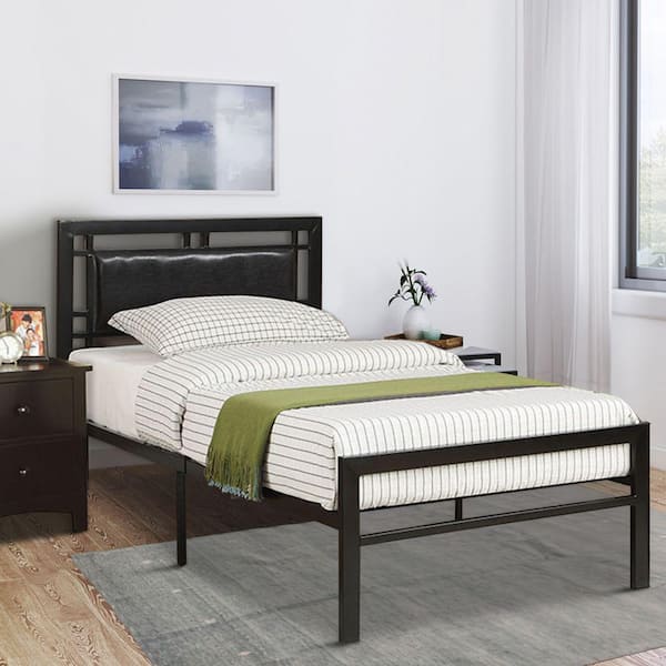 Benjara Silver and Black Wooden Frame Twin Platform Bed With Wood Panel ...