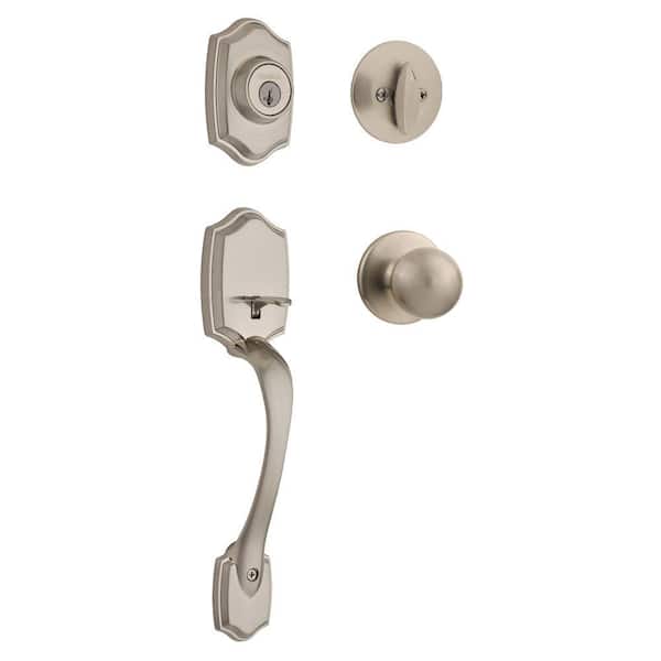Kwikset Belleview Satin Nickel Single Cylinder Door Handleset with Polo Door Knob Featuring SmartKey Security