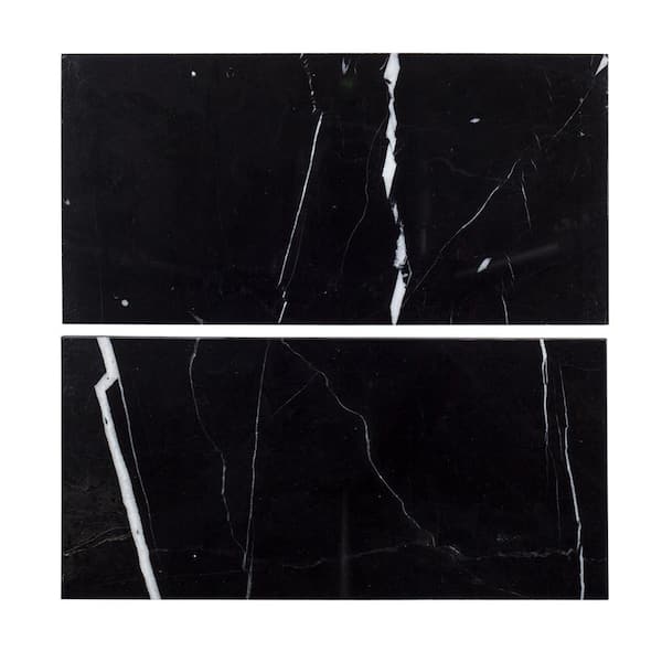 Jeffrey Court Nero Marquina Black 6 in. x 12 in. Polished Marble Wall and Floor Tile (1 sq. ft./Pack)