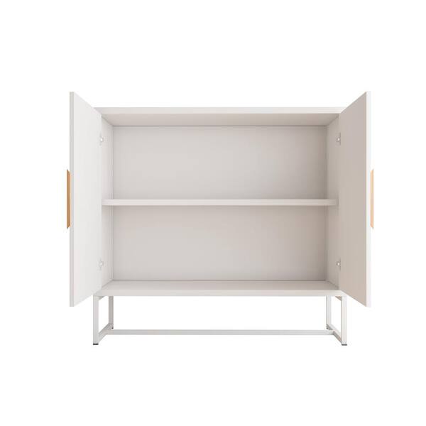 wetiny White Sideboard With 2 Doors And Solid Wood Square Shape Handle