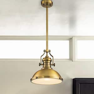 Modern 60-Watt 1-Light Antique Brass Island Pendant Light with Glass Dome Shade, No Bulbs Included