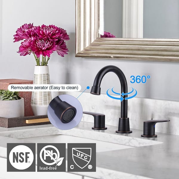 8 in. Widespread Double Handle High Arc Bathroom Sink Faucet with Pop-up Drain Kit in Oil Rubbed Bronze