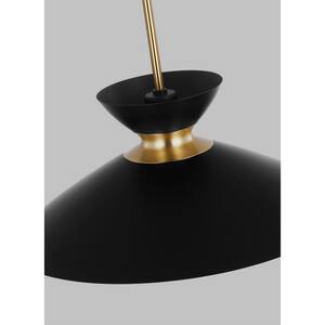 Heath 1-Light Burnished Brass Modern Mid-Century Indoor Dimmable Pendant with Midnight Black Steel Shade