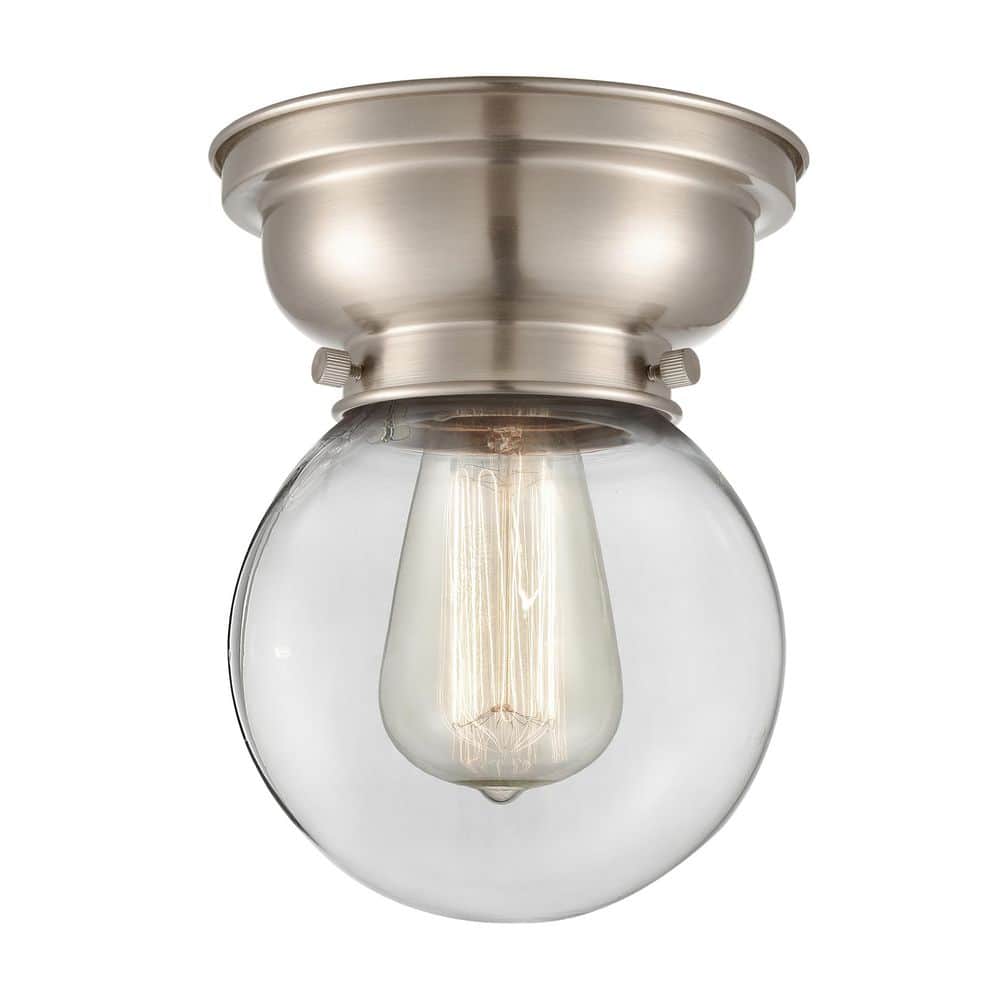 Beacon 6.25 in. 1-Light Brushed Satin Nickel Industrial Flush Mount with Clear Glass Shade price history on PriceWatchPro
