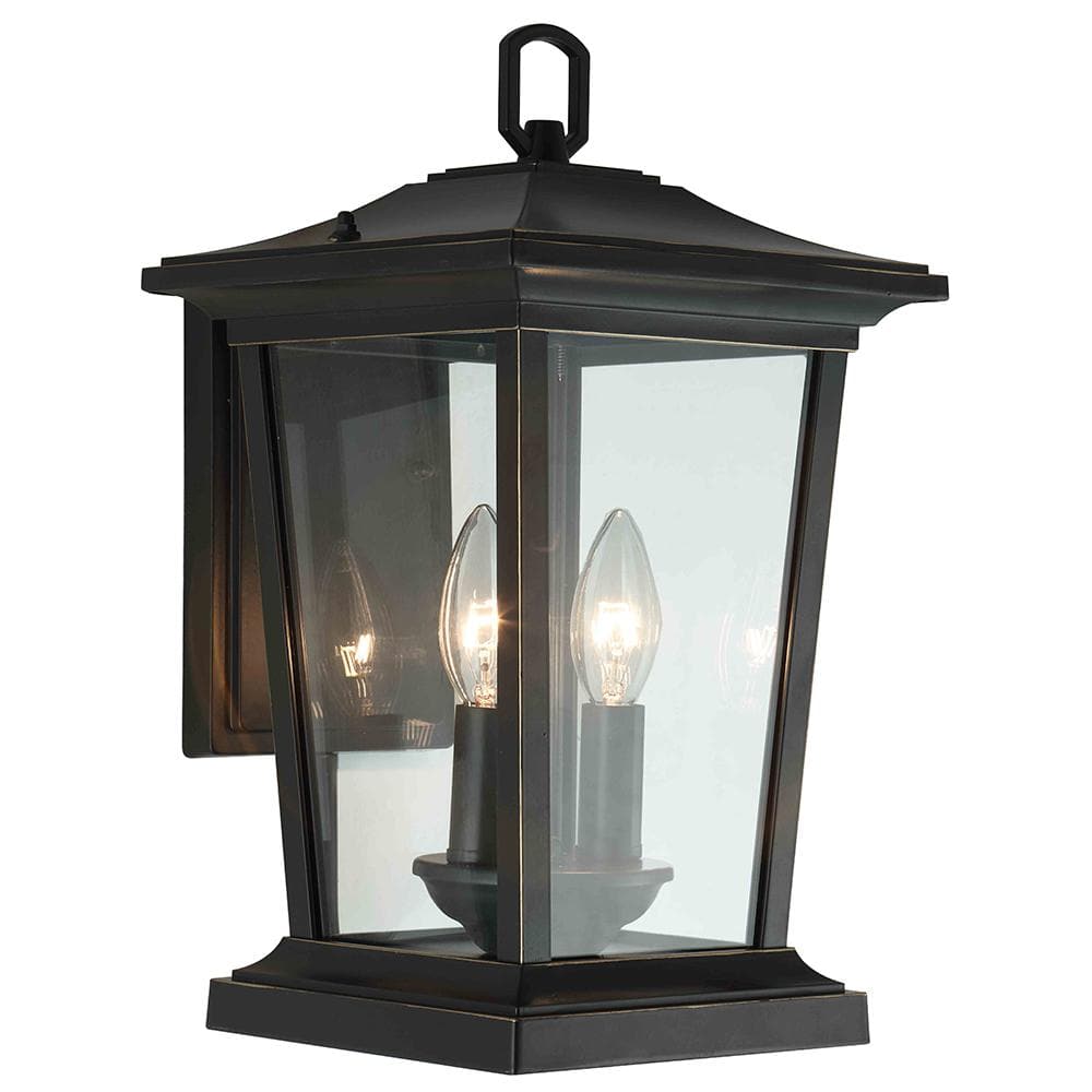 2-Light Oil Rubbed Bronze Outdoor Wall Mount Sconce with Clear Glass Shade