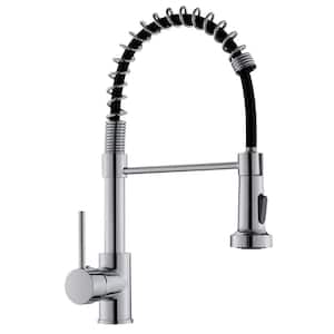 Single Handle Deck Mount Pull Down Sprayer Kitchen Faucet in Silver