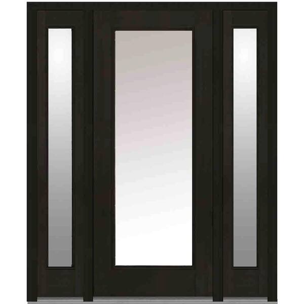 MMI Door 60 in. x 80 in. Classic Right-Hand Inswing Full Lite Clear Stained Fiberglass Mahogany Prehung Front Door with Sidelites