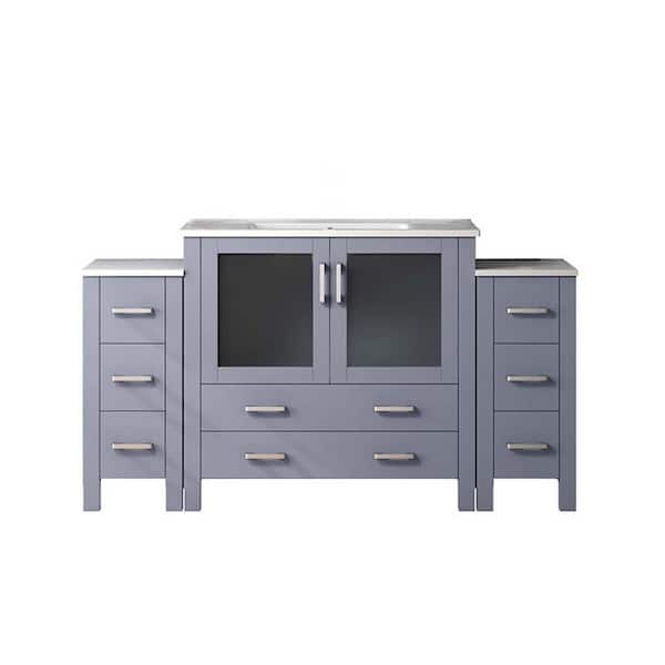 Volez 60 in W x 18.25 in D Dark Grey Double Bath Vanity with Side Cabinets, and White Ceramic Top