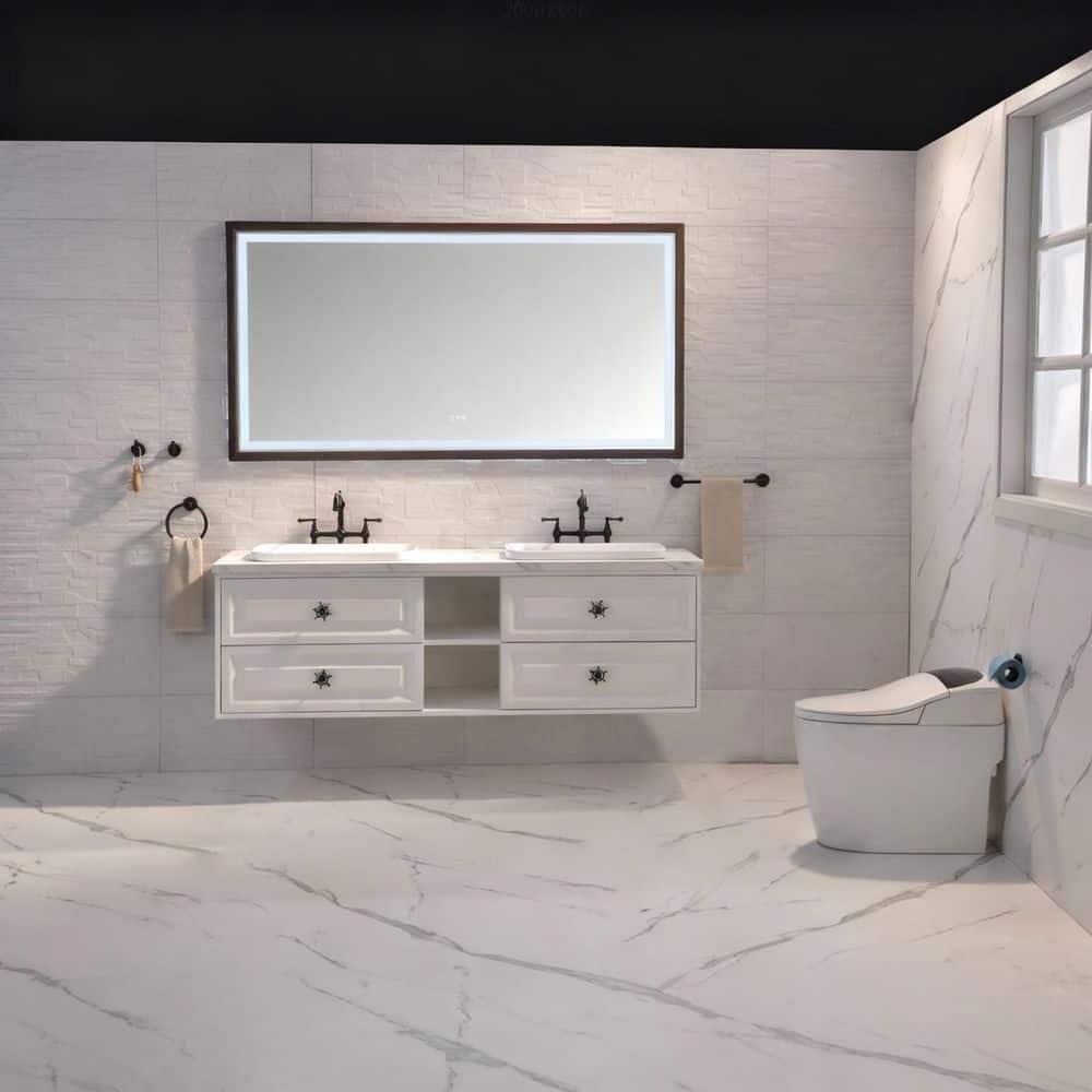 72 in. W x 36 in. H Rectangular Aluminum Framed LED Wall Bathroom Vanity Mirror with Anti-Fog in Brown price history on PriceWatchPro