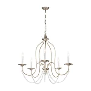 Carmichael 5-Light Brushed Nickel Chandelier with Crystal Accents