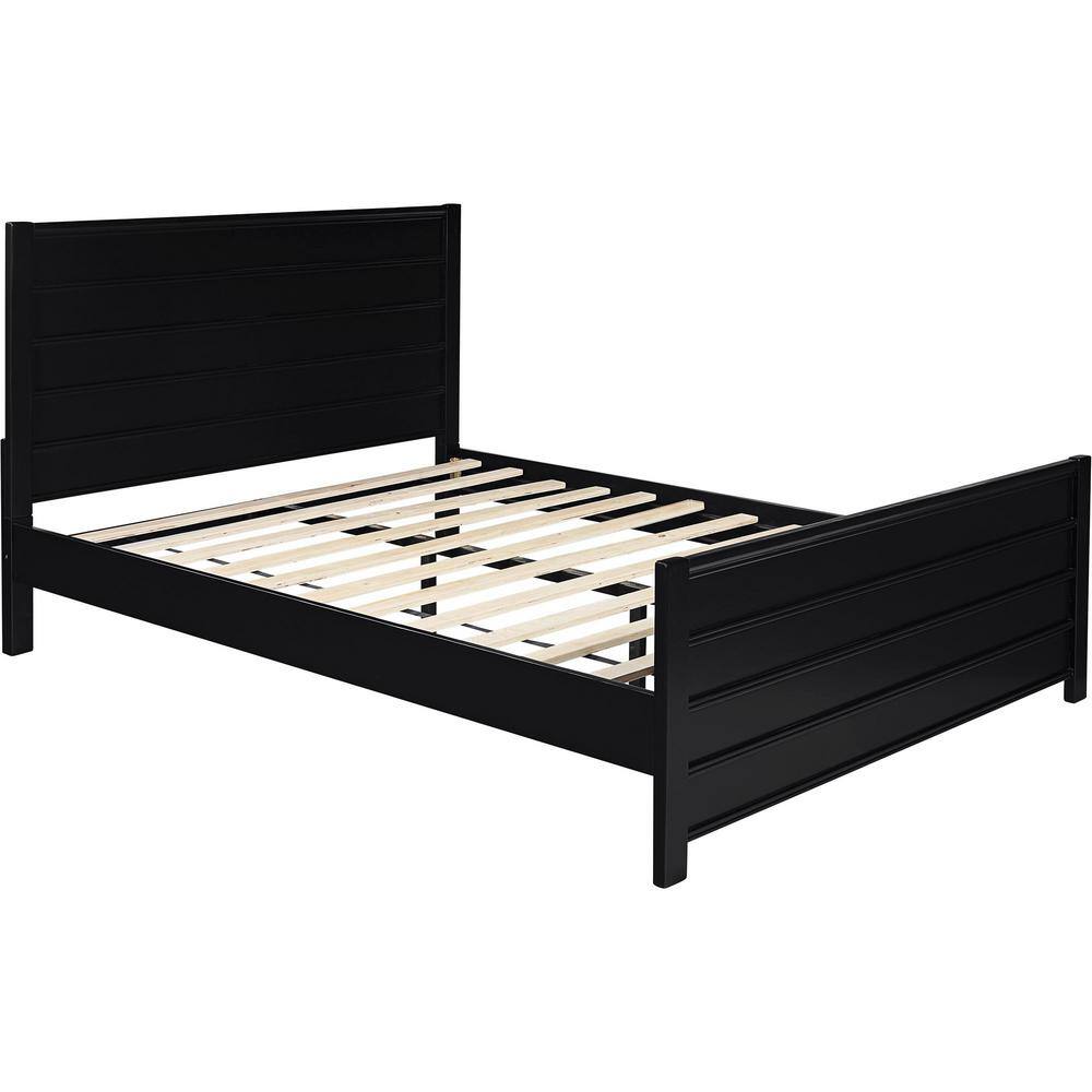 Black Pine Queen Platform Bed with Paneled Headboard