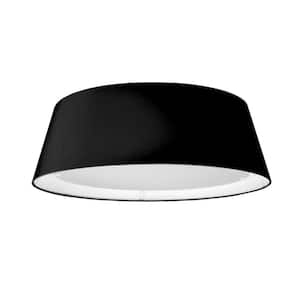 TDLED 17 in. 75 Watt Modern Black Integrated LED Flush Mount with Black Fabric Shade