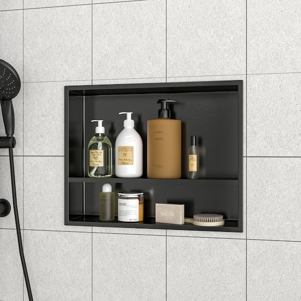 19 in. W x 15 in. H x 3.94 in. D Stainless Steel Shower Niche (Set of 2) Pieces in Gunmetal Black