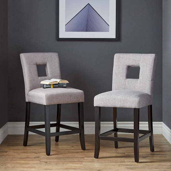 HomeSullivan 39.5 in. Gray Keyhole Counter Height High Back Wood Bar Stools (Set Of 2)