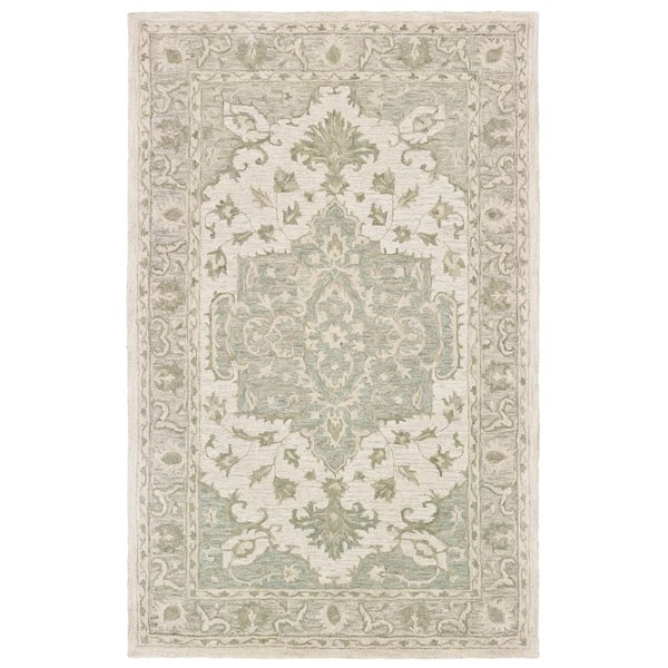 Unbranded Willow Classic Medallion Sea Green / Gray 7 ft. 9 in. x 9 ft. 9 in. Indoor Area Rug