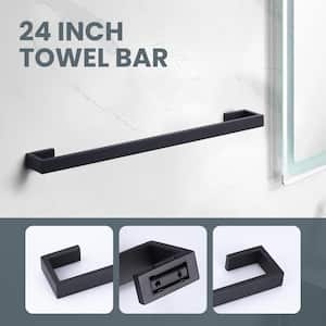 4-Piece Bath Hardware Set with Towel Bar Toilet Paper Holder Hand Towel Holder and Robe Hook in Matte Black