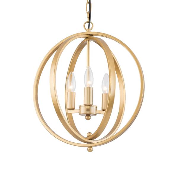 Simpol Home Modern Cage Gold Farmhouse Chandeliers, 3-Light Chandelier Ceiling Light Fixture
