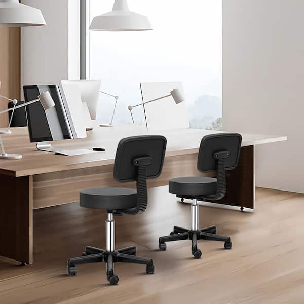 34 in. Height Black PU Leather Seat Adjustable Hydraulic Rolling Swivel Salon Stool Chair with Backrest