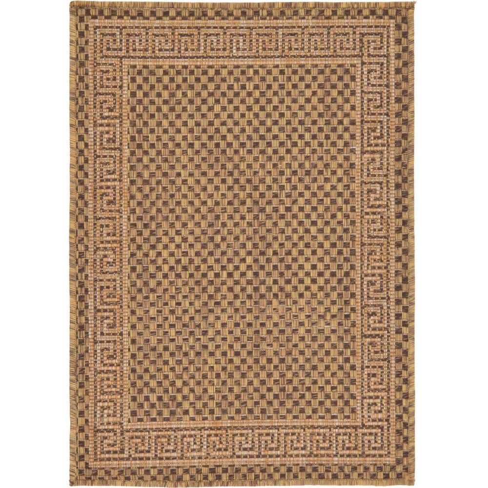 Brown Rectangular Stain-Resistant Outdoor Rug