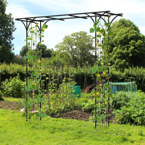 81 in. Metal Garden Arbor Garden Arch Trellis Wedding Arch Decoration in Black