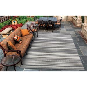 Recife Gazebo Stripe Champagne-Grey 9 ft. x 9 ft. Square Indoor/Outdoor Area Rug