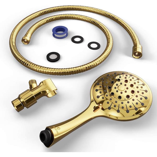 Unbranded Shower Head with Hose 6-Spray Wall Mount Handheld Shower Head 1.8 GPM in Polished Brass