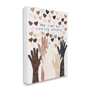 "We Rise by Lifting Others Quote Hands Hearts" by Erica Billups Unframed Country Canvas Wall Art Print 30 in. x 40 in.