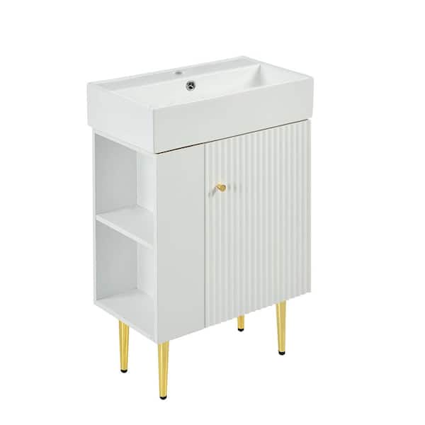 Unbranded 21.6 in. W x 12.2 in. D x 33.9 in. H Bath Vanity Cabinet without Top in White, Single Ceramic Vessel Sink, Left Side
