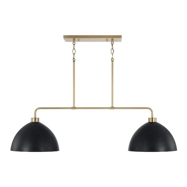 Ross 44 in. W x 11.50 in. H 2-Light Linear Chandelier in Aged Brass and Black