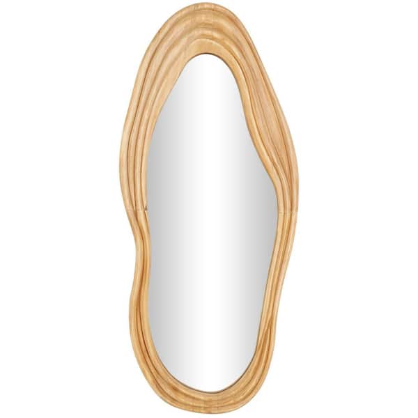 Litton Lane 41 in. W x 18 in. H Abstract Wavy Asymmetrical Framed Brown Wall Mirror with Dimensional Carved Frame