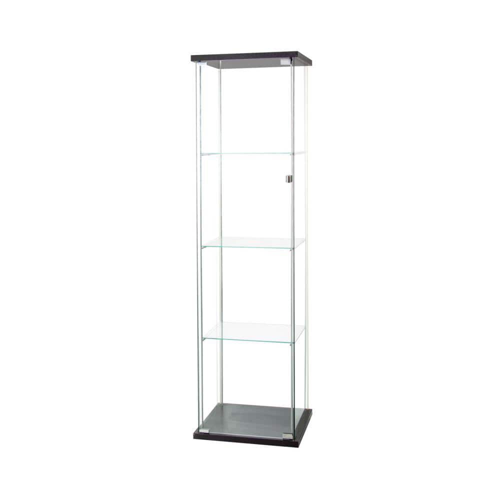 64.17 in. H Clear and Black Glass and Wood Floor Standing Curio Cabinet with 4-Shelves