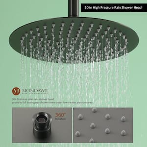Round 1-Spray Patterns Balance Valve Shower Faucets Set 2.5 GPM 10 in. Ceiling Mount Dual Shower Heads in PVD Black