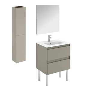 Ambra 23.9 in. W x 18.1 in. D x 22.3 in. H Single Sink Bath Vanity in Matte Sand with Gloss White Ceramic Top and Mirror