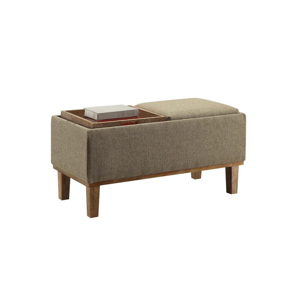 Brentwood Beige Linen 35" Storage Ottoman with Reversible Tray
