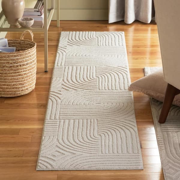 TOWN & COUNTRY LIVING 2 ft. x 7 ft. Taupe Stone Geo Curve