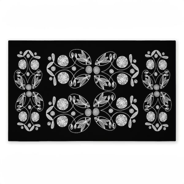 Varied Round Fractals Black 18 in. x 30 in. Polyester Non-Slip Outdoor Door Mat