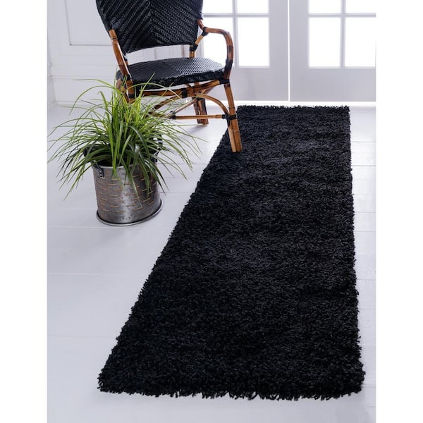 Solid Shag Collection Area Rug (2 ft. 7 in. x 19 ft. 8 in. Runner Jet Black)
