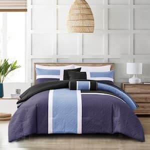 7-Piece Bed-in-A-Bag Comforter Bedding Set- King All Season Bedding Comforter Set Blue