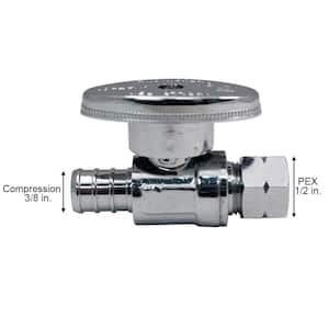 1/2 in. Chrome-Plated Brass PEX-B Barb x 3/8 in. Compression Quarter-Turn Straight Stop Valve