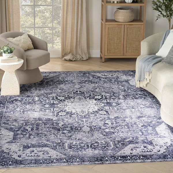 Washables Charcoal Grey 9 ft. x 12 ft. Center medallion Traditional Area Rug