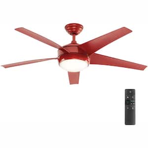 Windward IV 52 in. Indoor LED Red Ceiling Fan with Dimmable-Light Kit, Remote Control and Reversible Motor