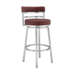 Titana 36-40 in. Red/Brushed Stainless Steel Metal 26 in. Bar Stool with Faux Leather Seat