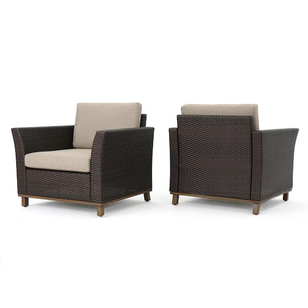 Mixed Brown Aluminum-Framed Faux Rattan Outdoor Patio Lounge Chairs with Mixed Beige Cushion (2-Pack)