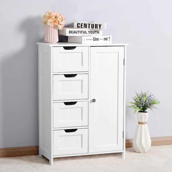 Wooden 4 Drawer Bathroom Storage Cabinet with Adjustable Shelve - White