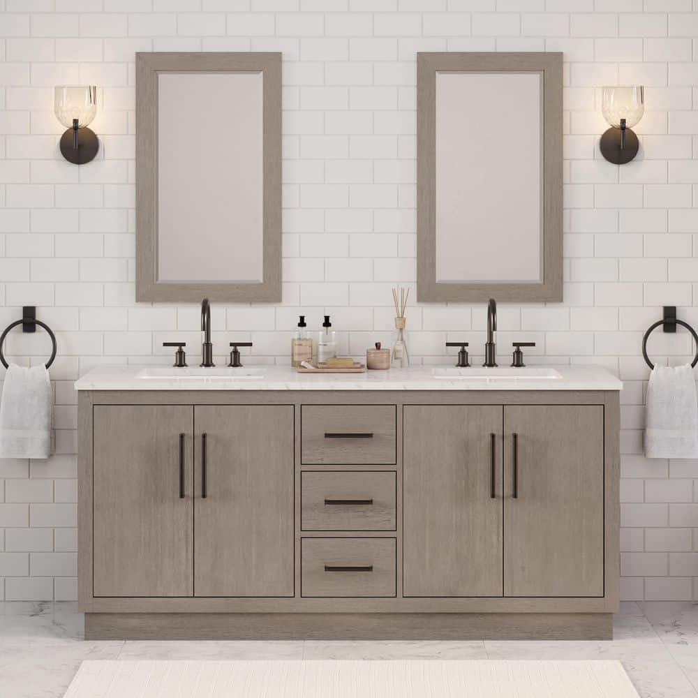 Hugo 72 in. W x 22 in. D Bath Vanity in Grey Oak with Marble Vanity Top in White with White Basin price history on PriceWatchPro