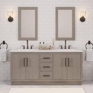 Hugo 72 in. W x 22 in. D Bath Vanity in Grey Oak with Marble Vanity Top in White with White Basin