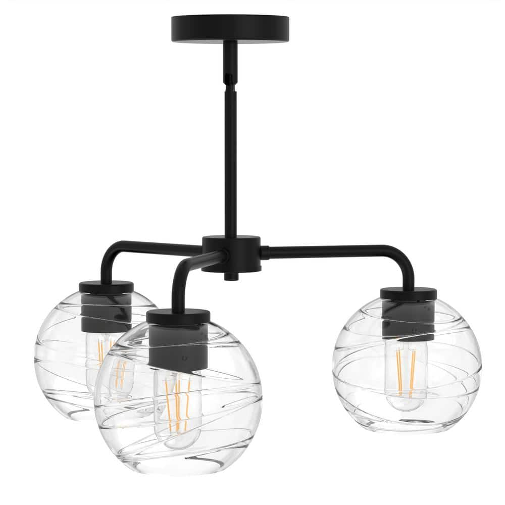 20 in. 3-Light Black Modern Semi-Flush Mount Pendant Lighting, Adjustable Height with Glass Shades for Dining Room price history on PriceWatchPro