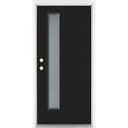 36 in. x 80 in. Right-Hand Inswing Narrow Lite Frosted Glass Black Painted Fiberglass Prehung Front Door